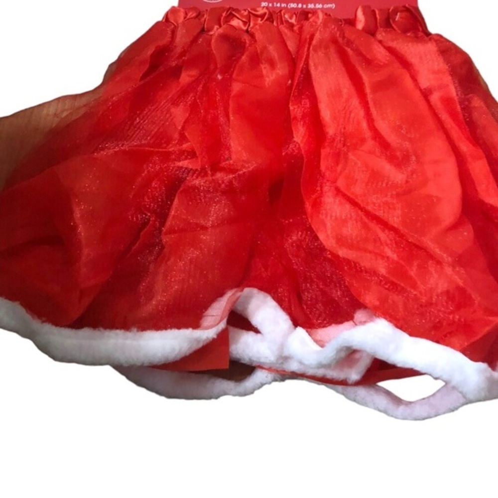 Red tulle chiffon look white trim Christmas holiday festive twirl skirt One Size